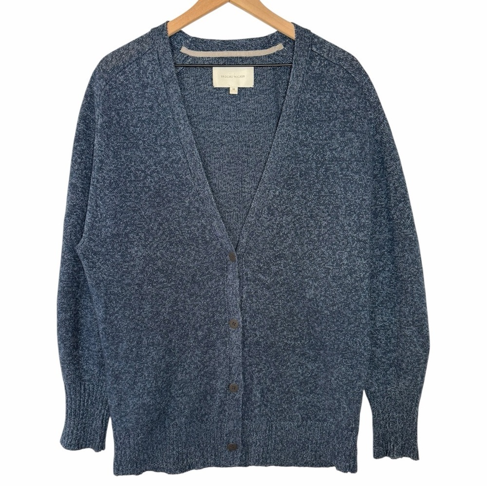 Brochu Walker Blue Cotton Linen Cardigan Sweater Sz M Relaxed Minimalist